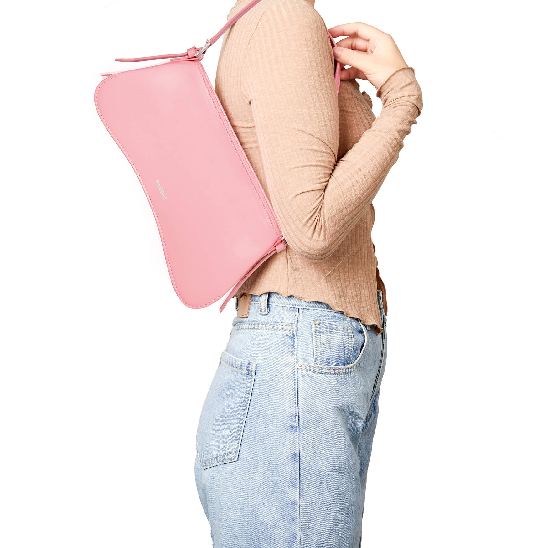 SINBONO Eva  Leather Baguette Bag Pink - Sustainable Leather Bag for women
