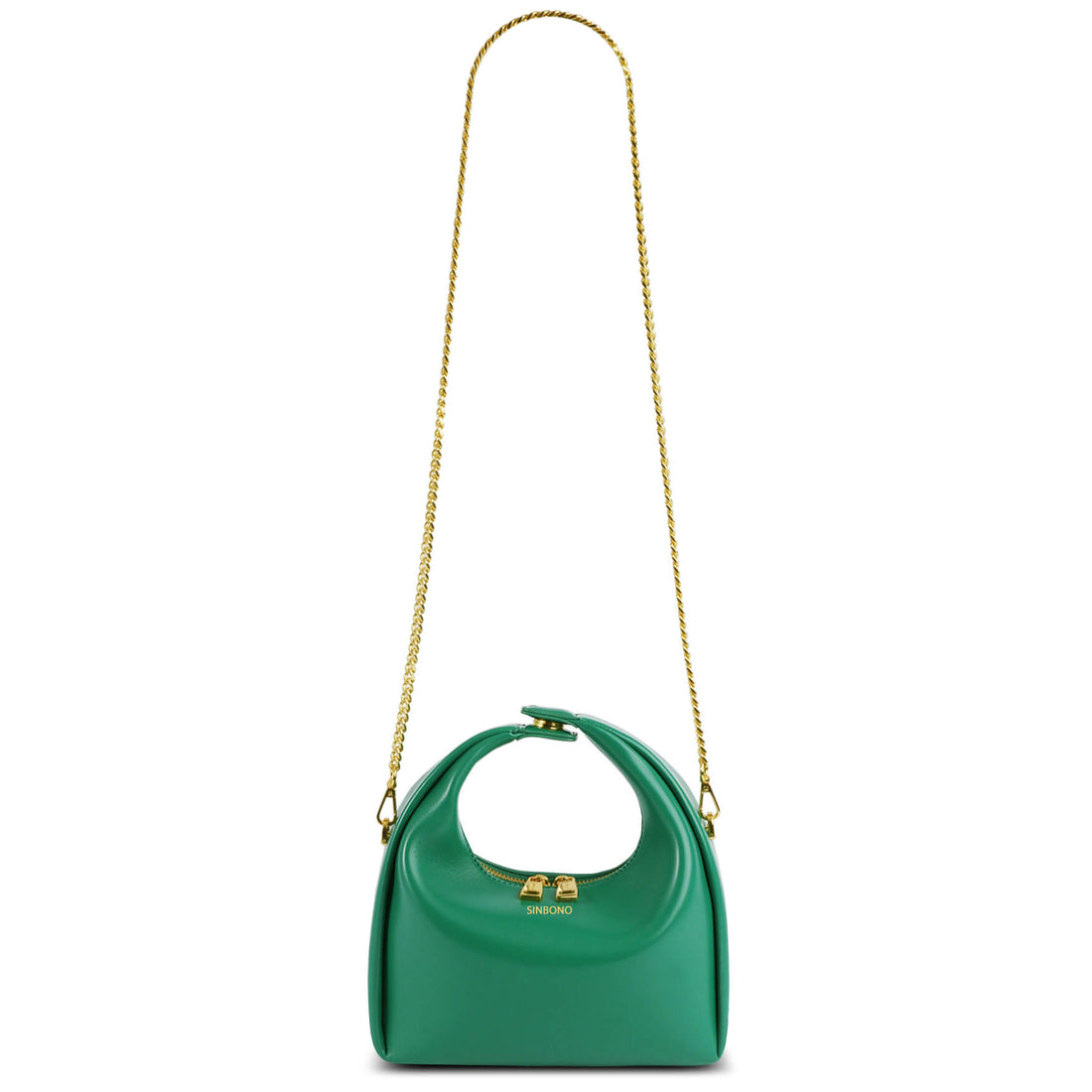 SINBONO Eco-friendly Green Purse with Top Handle & Golden Metal Strap
