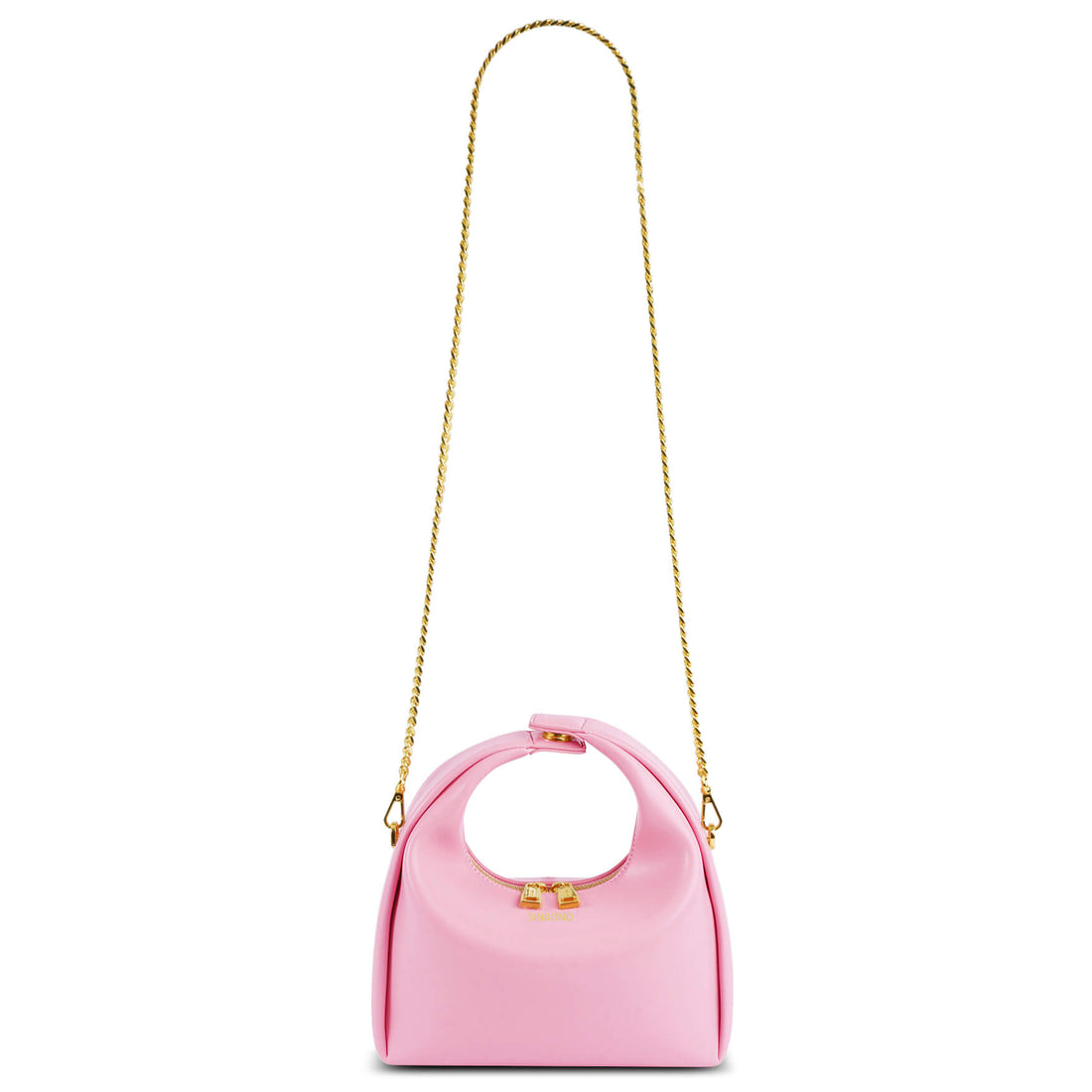 SINBONO Classic Pink Color Women 's Crossbody Purse come with Golden Strap and Handle 