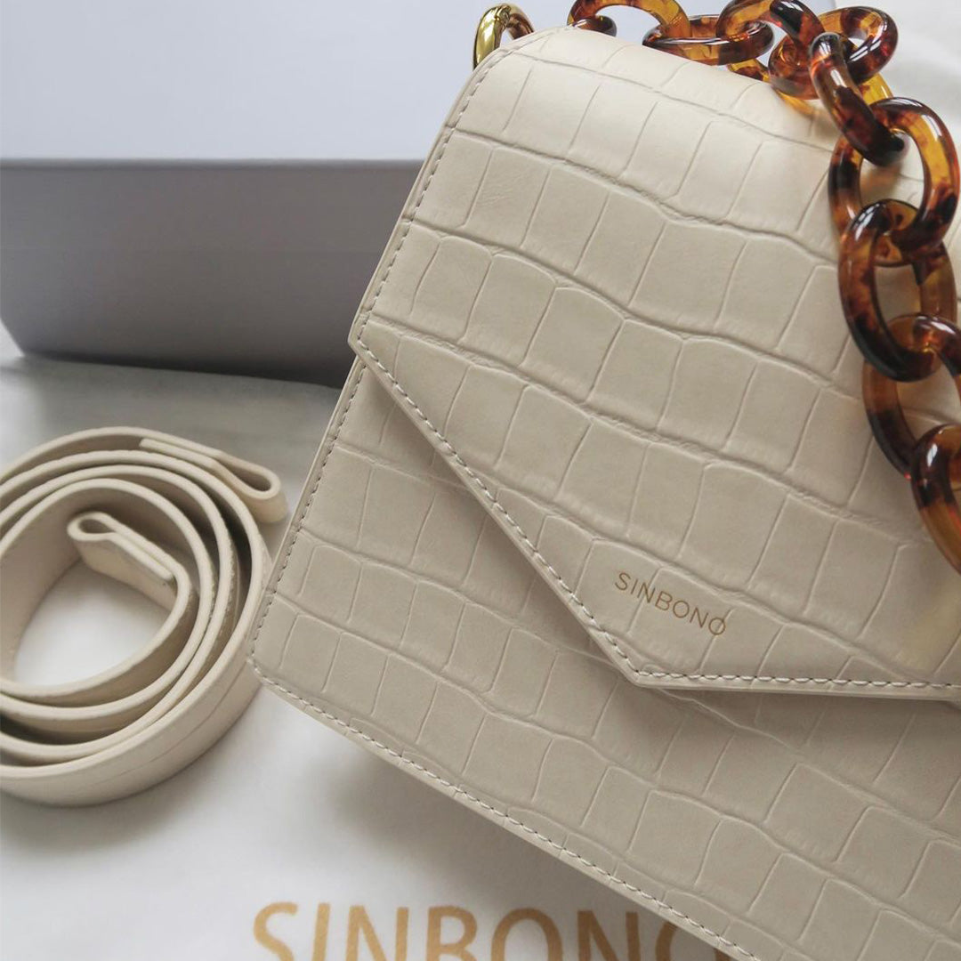 SINBONO Mia Acrylic Chain Top Handle Bag Ivory