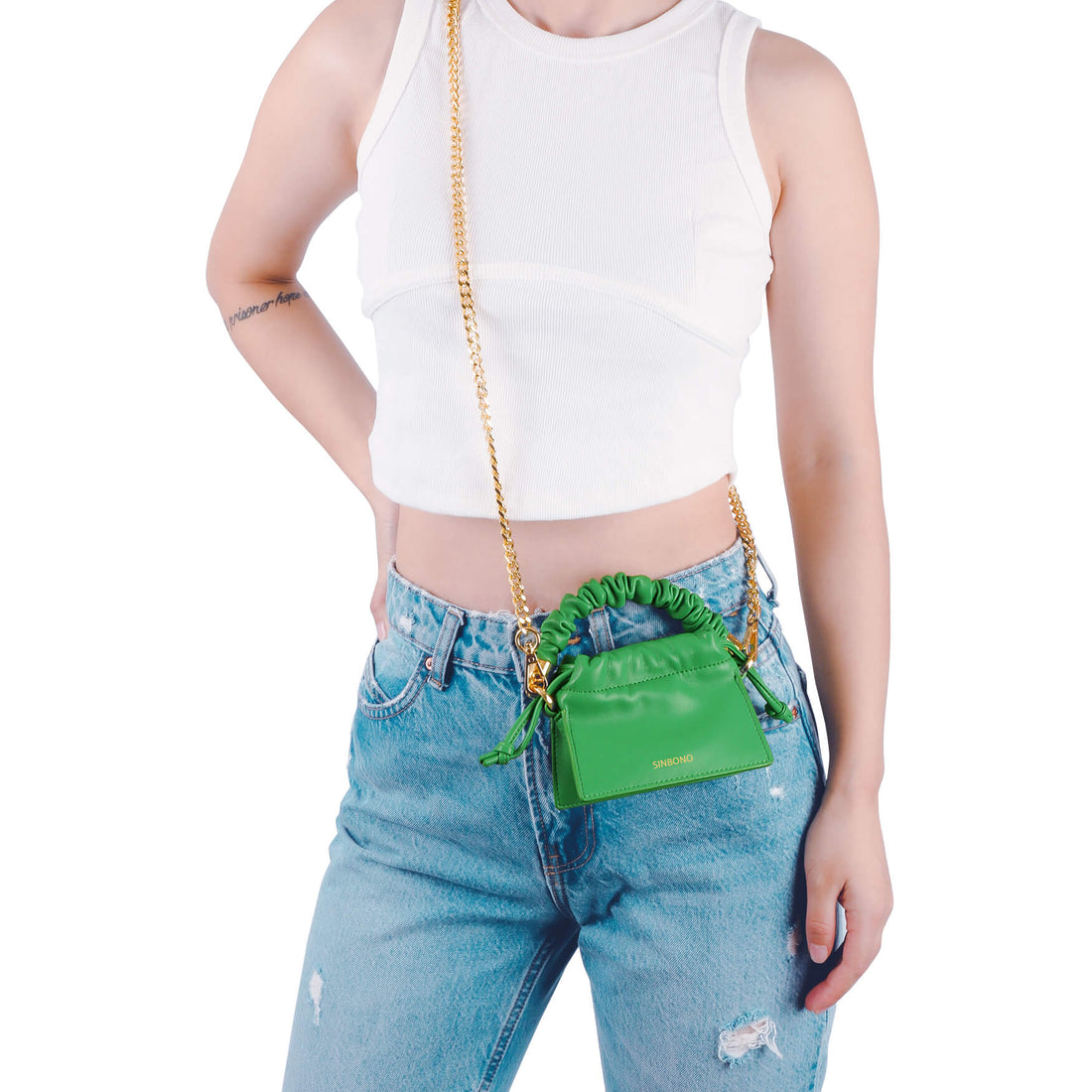 SINBONO Mini Drawstring Vegan Handbags Grass Green