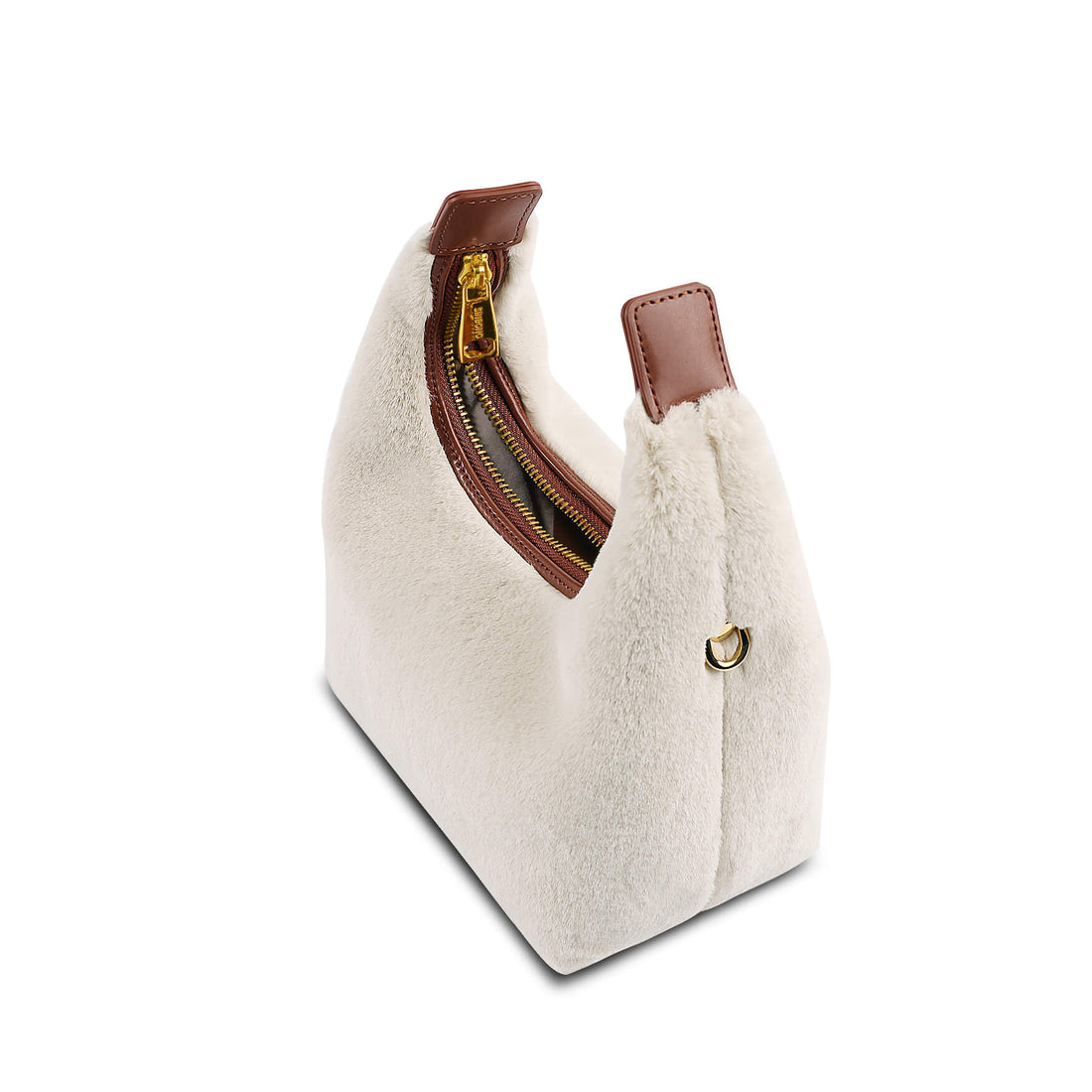 SINBONO Light Beige Leather Purse, Beige Fur Leather Shoulder Bag