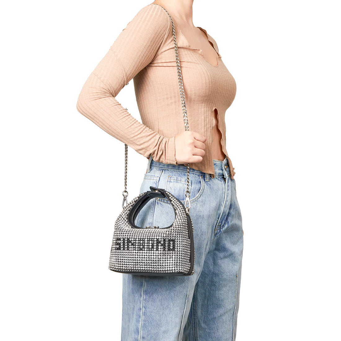 SINBONO Rhinstone Leather Purse, Rhinestone Crossbody Bags for Women