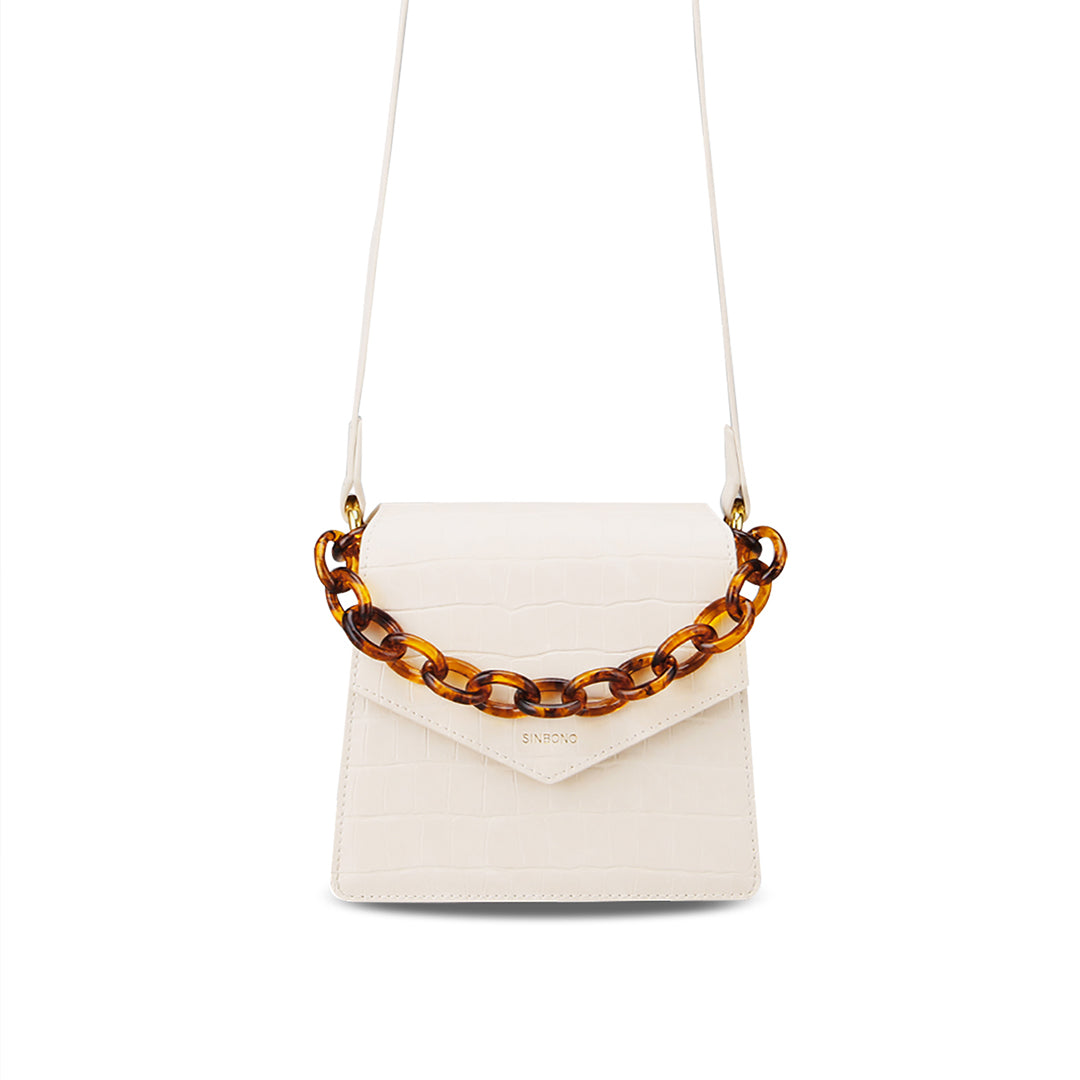 SINBONO Mia Acrylic Chain Top Handle Bag Ivory